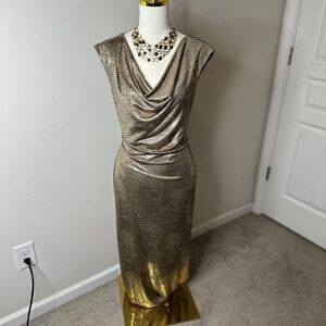 Connected Apparel Metallic Gold Maxi Dress